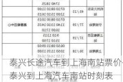 泰兴长途汽车到上海南站票价-泰兴到上海汽车南站时刻表