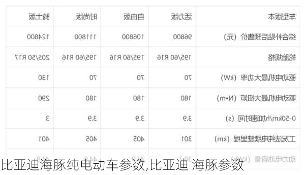 比亚迪海豚纯电动车参数,比亚迪 海豚参数