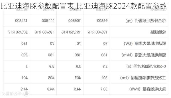 比亚迪海豚参数配置表,比亚迪海豚2024款配置参数