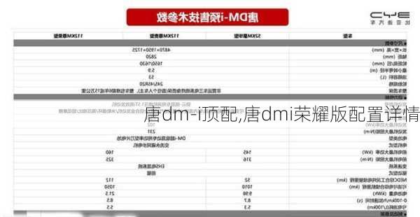 唐dm-i顶配,唐dmi荣耀版配置详情