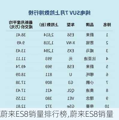 蔚来ES8销量排行榜,蔚来ES8销量