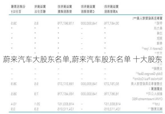 蔚来汽车大股东名单,蔚来汽车股东名单 十大股东