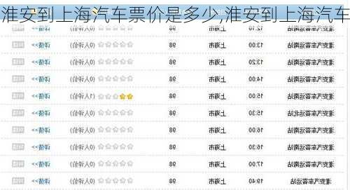 淮安到上海汽车票价是多少,淮安到上海汽车
