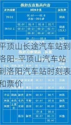 平顶山长途汽车站到洛阳-平顶山汽车站到洛阳汽车站时刻表和票价