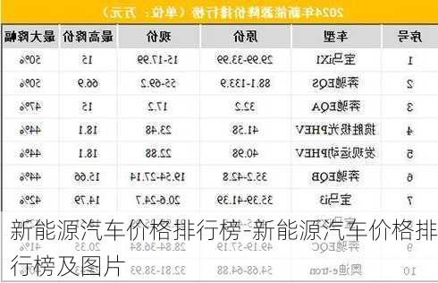 新能源汽车价格排行榜-新能源汽车价格排行榜及图片