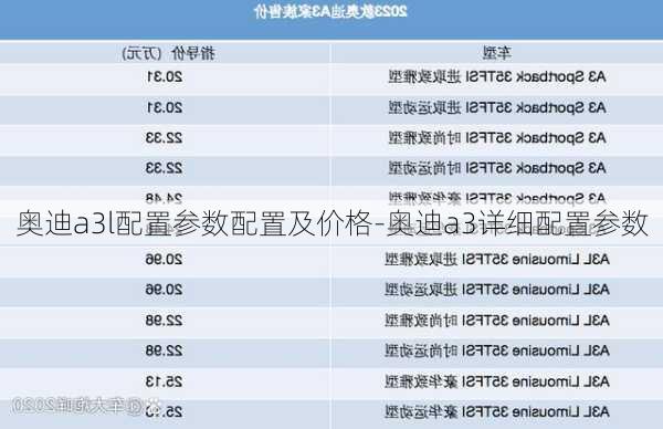 奥迪a3l配置参数配置及价格-奥迪a3详细配置参数