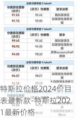 特斯拉价格2024价目表最新款-特斯拉2021最新价格