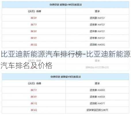 比亚迪新能源汽车排行榜-比亚迪新能源汽车排名及价格